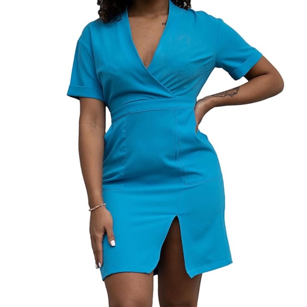 Poetic Justice‎ Women's Wrap Neck Shawl Collar Midi Dress
